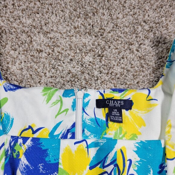 CHAPS Dress Womens 14 Colorful Floral Fit & Flare Pleated Floral Sleeveless Tags - Picture 2 of 8